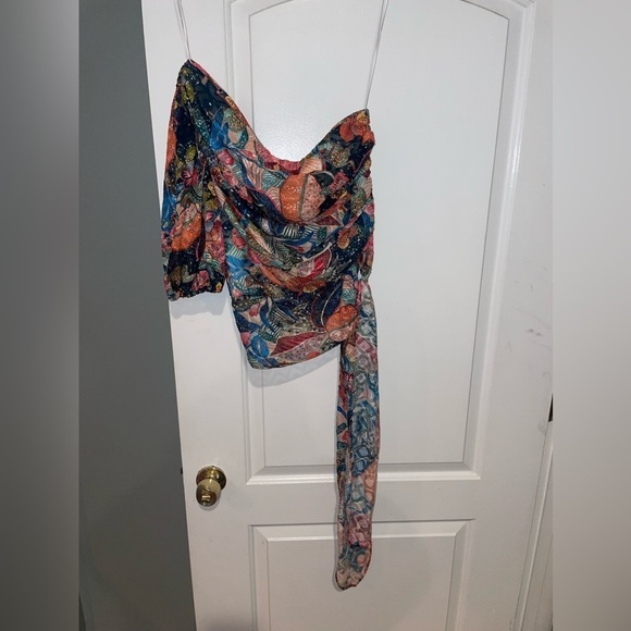 Amanda Uprichard Floral One-Shoulder Top Size Medium - Picture 6 of 12